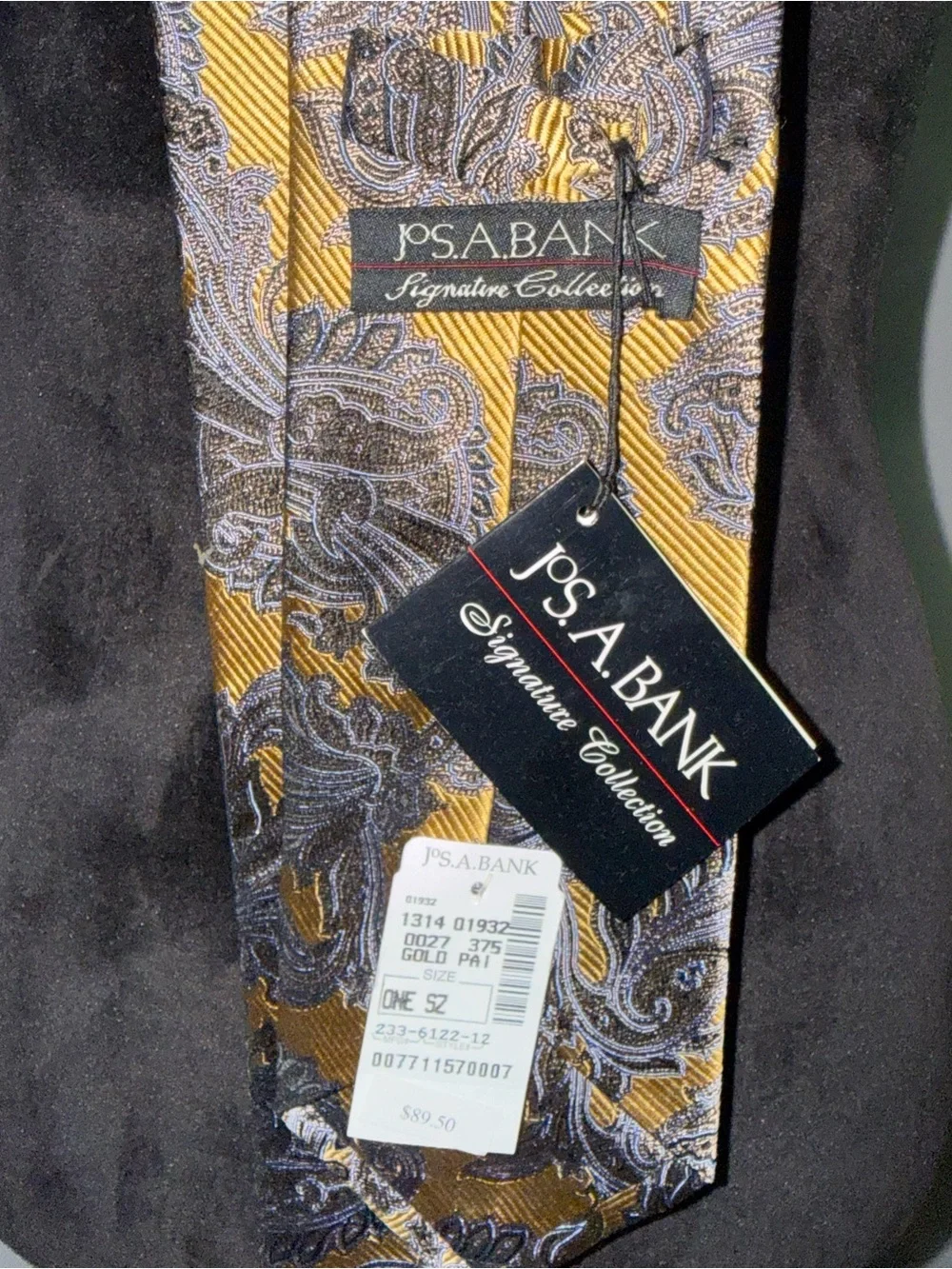 Jos. A. Bank Signature Collection Silk Paisley Tie Gold/Gray Pointed Tie